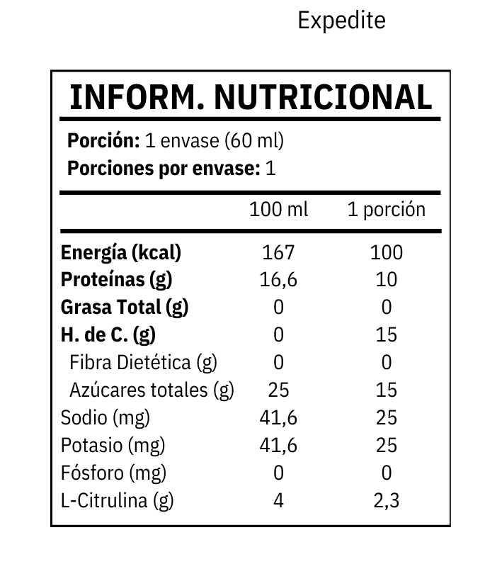 Expedite botella 60 ml - Suplemento para la cicatrización con proteína y citrulina