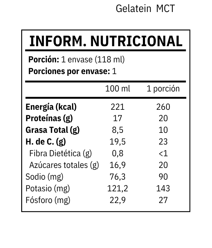 Gelatein plus con MCT - Jalea Hipercalórica e Hiperproteica
